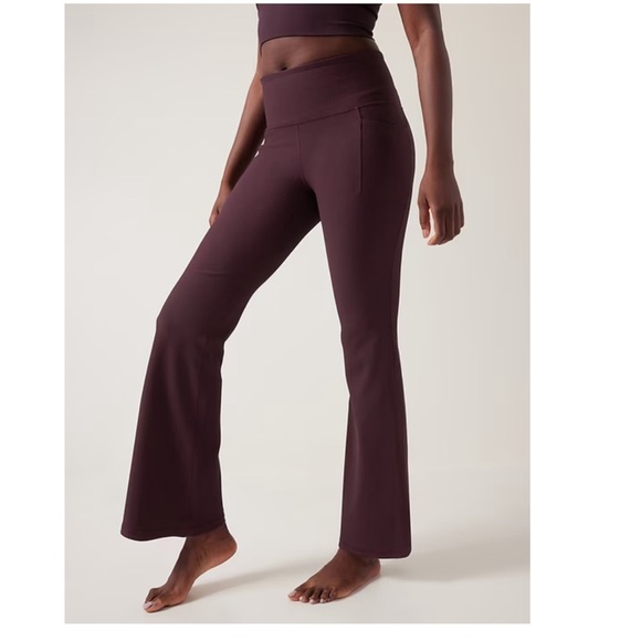 Athleta Maroon Color Salutation Stash Rib Flare At Pull On Pants Small - Picture 1 of 14